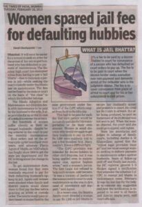 2013-02-26 Women Spared jail fee for defaulting hubbies-Jail Bhatta (TOI)